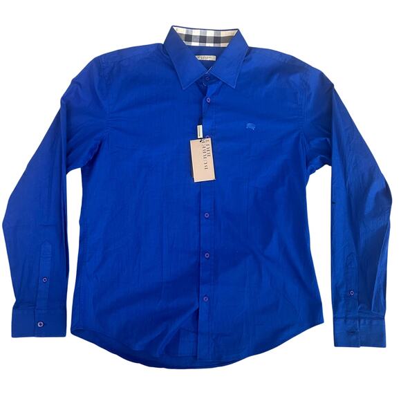 Burberry Brit NWT men's parliament blue cotton stretch button down size XXL - Picture 1 of 13